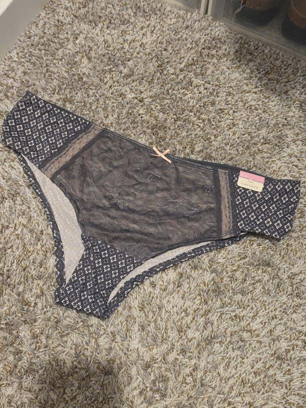 Cacique Black Lace & Patterned Cheeky Panty with Contrast Bow